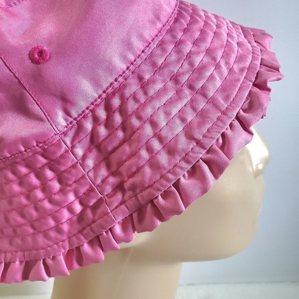 𝅺UVSKINZ Pink Blue Ahoy Sea Pattern Ruffled Reversible Sun Hat Size 2T